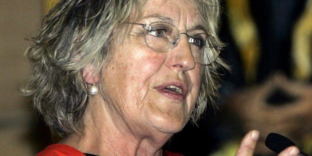 Germaine Greer speaks after she was presented with an Honorary Degree in the great hall of the Sydney University in Sydney, Australia Friday, Nov. 4, 2005. Greer, known for being an outspoken Australian feminist, was awarded an Honorary Degree of Doctor of Letters. (AP Photo/Rob Griffith)