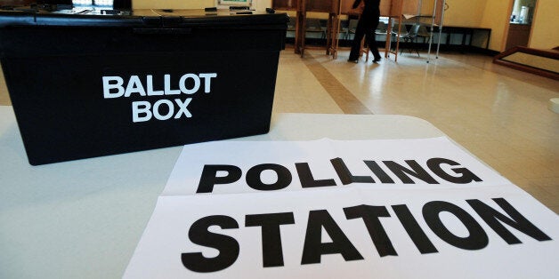 The scene at the polling station at Market Hall in Swadlincote, Derbyshire, as the General Election got underway across the UK.