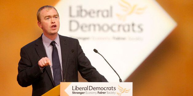 Tim Farron speaks to delegates during day four of Liberal Democrat autumn conference at the Clyde Auditorium in Glasgow, Scotland.