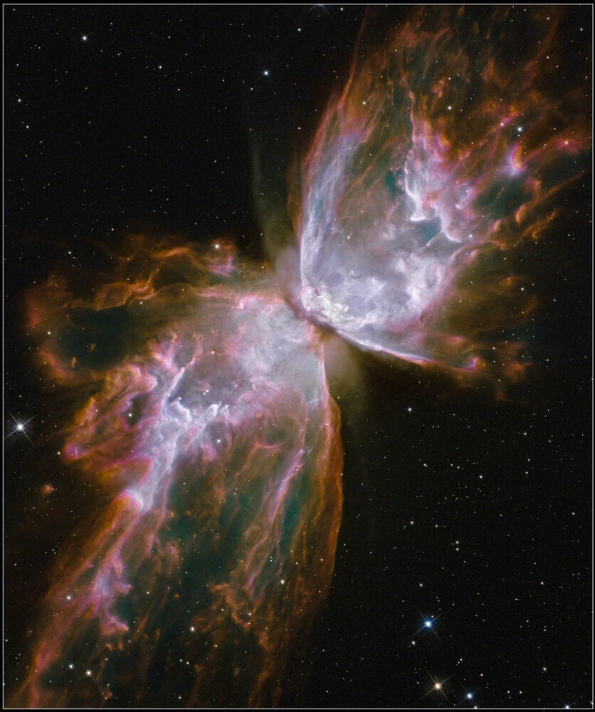 A dying star in the center of the Butterfly Nebula.