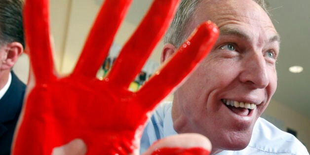 Jim Murphy painting with nursery school children while on the general election campaign trail.