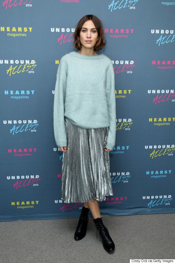 Alexa Chung Style 2015 Model Nails Winter Dressing In Metallic