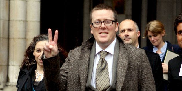 Comedian Frankie Boyle leaves the high Court after winning more than more than £54,000 damages today after a High Court jury concluded that he had been libelled by the Daily Mirror.