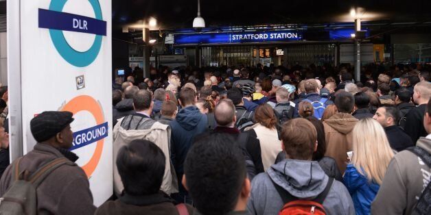 Commuters at Stratford Underground, Overground and DLR Station in east London, on the first day of a 48 hour strike by tube workers on the London Underground over ticket office closures.