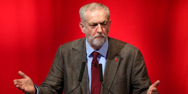 Labour leader Jeremy Corbyn gestures during his speech at Perth Concert Hall on the first day of the Scottish Labour Conference.