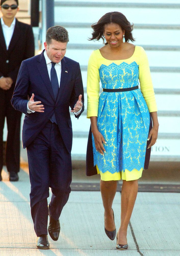 Michelle Obama arrives at Stansted Airport, 15 June 2015
