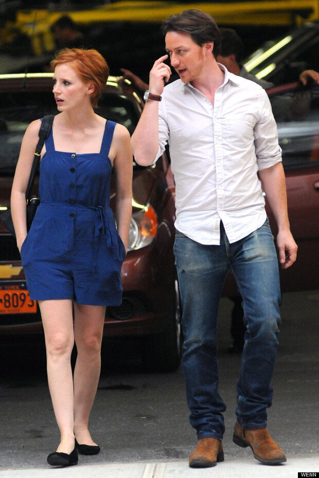 Jessica Chastain Rocks Three Cute Looks On Set With James Mcavoy In