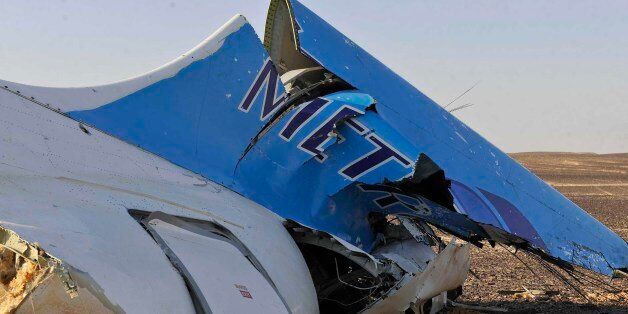 Image released by the Prime Minister's office shows the tail of a Metrojet plane that crashed in Hassana, Egypt