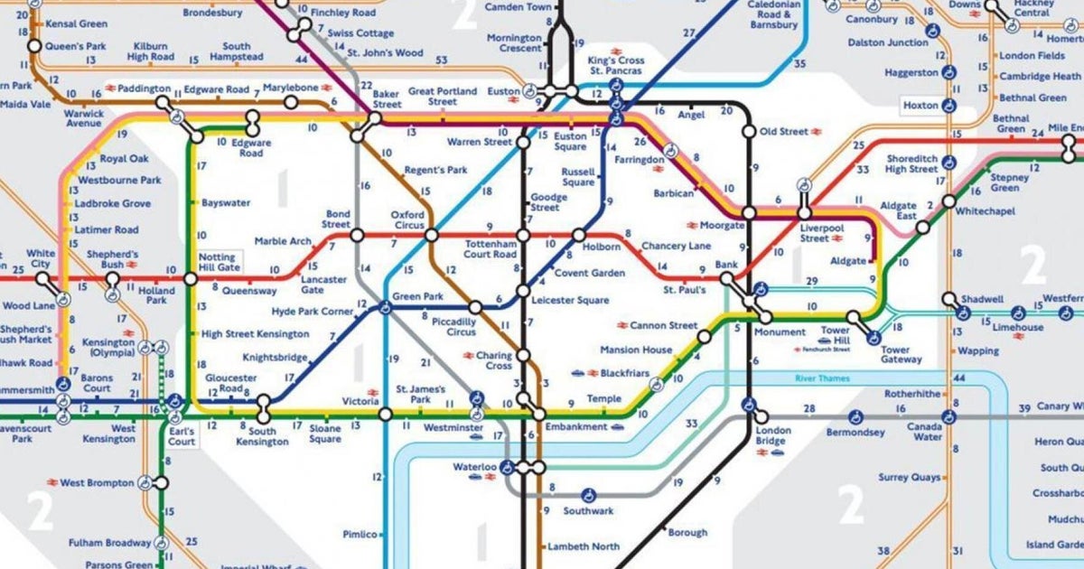 London Underground Map Zones 1 4 Tube Map Reveals Walking Distances Between Different London 