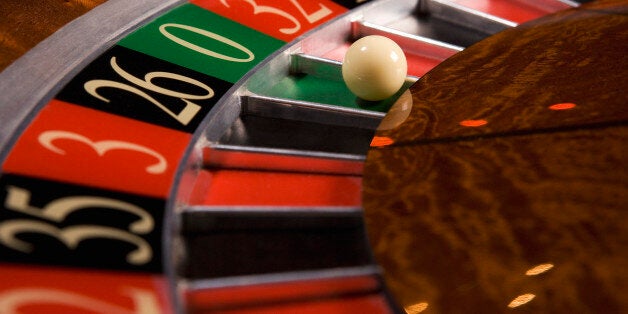 Close up of ball on roulette wheel