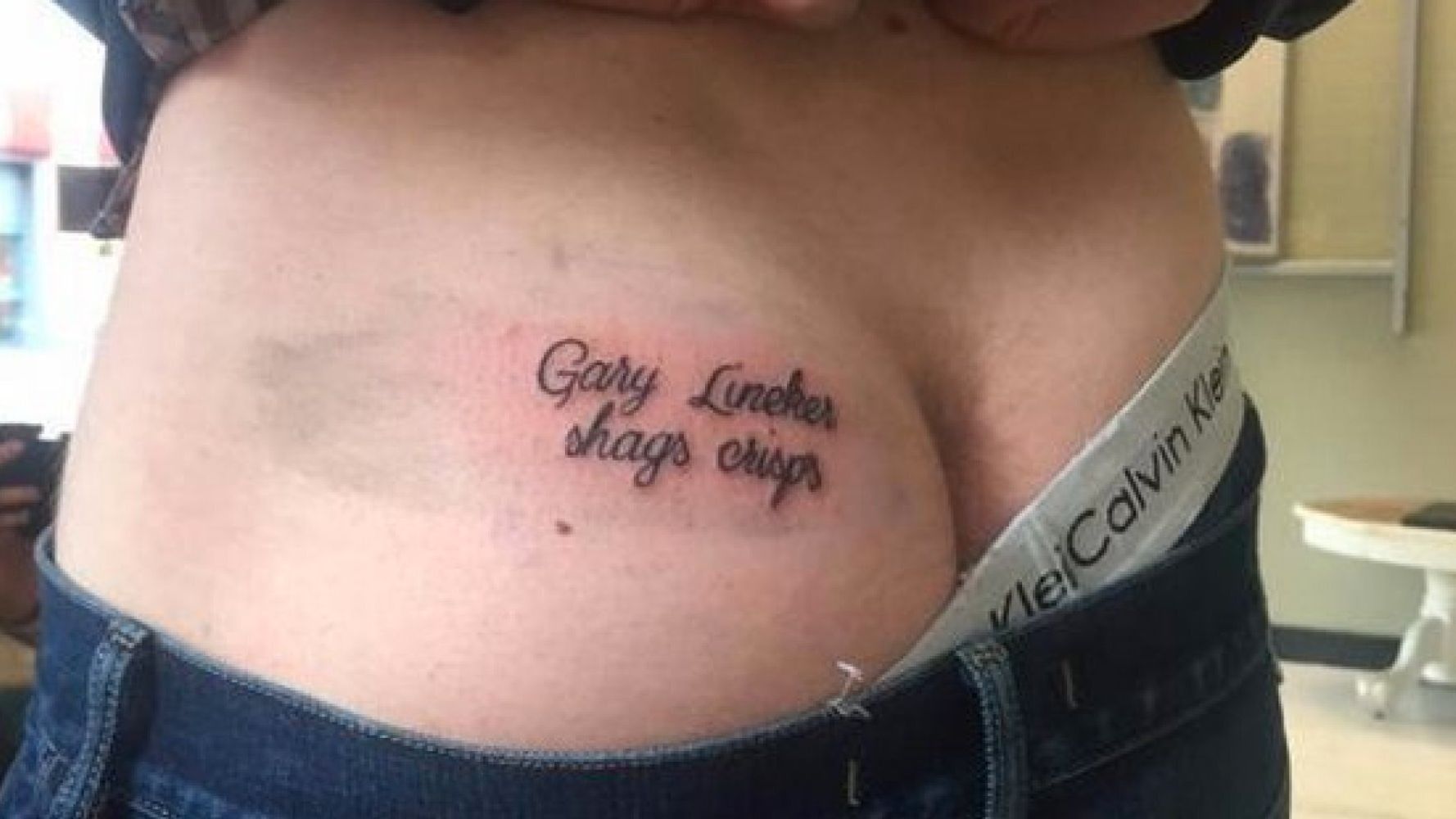 Man Tattoos Gary Lineker Shags Crisps On His Bum Much
