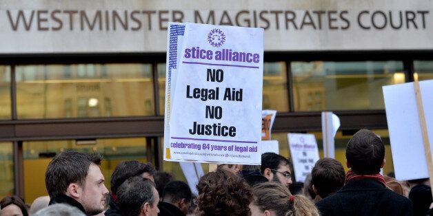 Protests outside Westminster Magistrates Court in London on January 6, 2014.