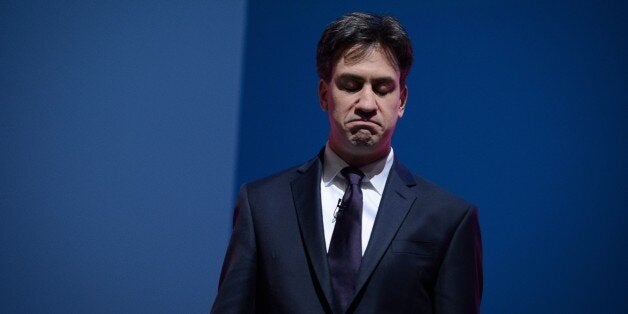 Labour Party leader Ed Miliband introduces New York Mayor Bill De Blasio (not pictured) in the main hall at Manchester Central, in Manchester on September 24, 2014 on the fourth day of the Labour Party conference. At the final party conference before the May 2015 general election, Labour Party leader Ed Miliband set out six key goals he hoped to achieve in office within a decade, to build a 'world-class Britain'. AFP PHOTO/LEON NEAL (Photo credit should read LEON NEAL/AFP/Getty Images)