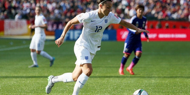 England's Lucy Bronze makes a cross during the FIFA Women's World Cup Canada 2015 Semi Final match between Japan and England at Commonwealth Stadium in Edmonton, Alberta, Canada.