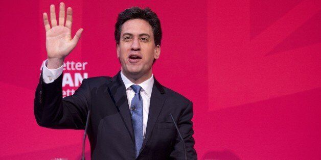 Opposition Labour leader Ed Miliband makes a speech at The ARC Theatre & Arts Centre on living standards in Stockton-on-Tees, northeast England, on April 27, 2015. Britain goes to the polls to elect a new parliament on May 7. AFP PHOTO / OLI SCARFF (Photo credit should read OLI SCARFF/AFP/Getty Images)