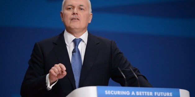 Britain's Work and Pensions Secretary Iain Duncan Smith addresses delegates on the second day of the annual Conservative Party conference in Birmingham in central England, on September 29, 2014. AFP PHOTO / LEON NEAL (Photo credit should read LEON NEAL/AFP/Getty Images)