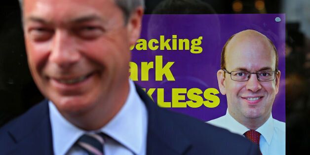 Ukip leader Nigel Farage gives media interviews as he joins his party's candidate Mark Reckless on Rochester High Street, Kent, on the campaign trail for the upcoming Rochester and Strood by-Election.