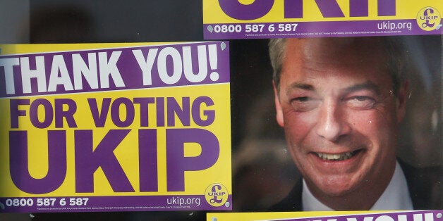 CLACTON-ON-SEA, ENGLAND - OCTOBER 10: UK Independence Party (UKIP) leader Nigel farage poses for photographs at party headquarters after Douglas Carswell won the Clacton-on-Sea by-election for UKIP on October 10, 2014 in England. Mr Carswell will become the first UKIP Member of Parliament. (Photo by Peter Macdiarmid/Getty Images). (Photo by Peter Macdiarmid/Getty Images)