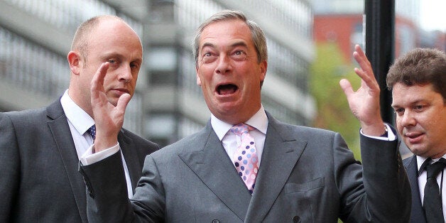 Ukip leader Nigel Farage during a visit with the Ukip candidate for the position of South Yorkshire police and crime commissioner Jack Clarkson to the National Emergency Services Museum in Sheffield.