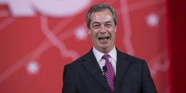 Britain's United Kingdom Independence Party's (UKIP) Nigel Farage speaks at the annual Conservative Political Action Conference (CPAC) at National Harbor, Maryland, outside Washington, DC on February 26, 2015. AFP PHOTO/NICHOLAS KAMM (Photo credit should read NICHOLAS KAMM/AFP/Getty Images)