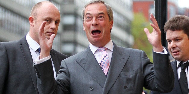 Ukip leader Nigel Farage during a visit with the Ukip candidate for the position of South Yorkshire police and crime commissioner Jack Clarkson to the National Emergency Services Museum in Sheffield.