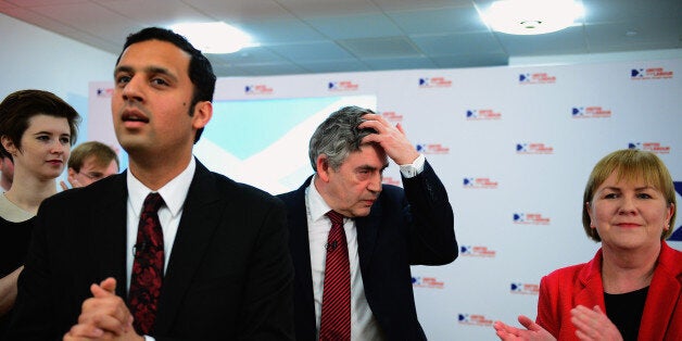 GLASGOW, SCOTLAND - MAY 13: (L-R) Anas Sarwar MP, Former British Prime Minister Gordon Brown and Leader of the Scottish Labour party Johann Lamont attend the Scottish Labour launch to keep Scotland as part of the UK on May 13, 2013 in Glasgow, Scotland. The party launched its 'United with Labour' campaign today which it says offers the people of Scotland a ''different view ''on the country's future. (Photo by Jeff J Mitchell/Getty Images)