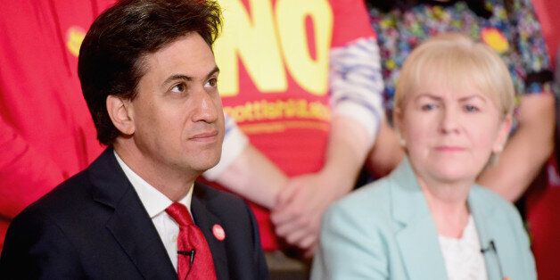BLANTYRE, SCOTLAND - SEPTEMBER 04: Labour Leader Ed Miliband and Leader of the Scottish Labour Party Johann Lamont are seen during the Scottish Labour Party's independence campaign trail on September 4, 2014 in Blantyre, Scotland. Miliband urged Scots to reject independence in a referendum on the September 18, promising he will win a national election next year and give them the changes they desire. (Photo by Jeff J Mitchell/Getty Images)
