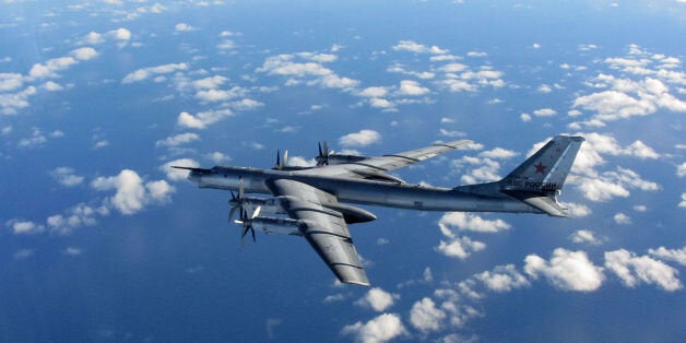 A Russian Bear 'H' aircraft photographed from an intercepting RAF quick reaction Typhoon (QRA) near to UK airspace