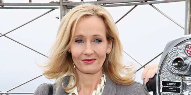 NEW YORK, NY - APRIL 09: Founder and President of Lumos and Patron of Lumos USA/ Author J.K. Rowling ceremoniously lights the Empire State Building in LumosÃ colors of purple, blue and white to mark the US launch of her non-profit organization at The Empire State Building on April 9, 2015 in New York City. (Photo by Cindy Ord/Getty Images)