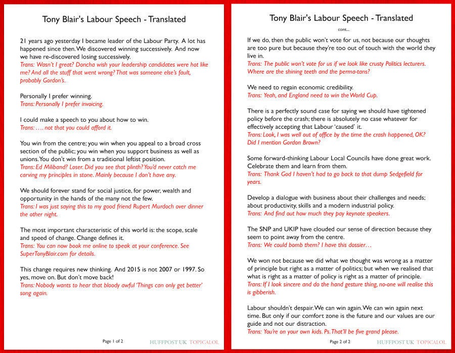 Tony Blair's Labour Party Speech: What He Really Meant | HuffPost UK Comedy