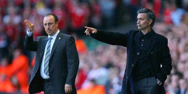 Liverpool, UNITED KINGDOM: Liverpool's Spanish manager Rafael Benitez (L) and Chelsea's Portuguese manager Jose Mourinho give instructions to their players during their European Champions League semi final second leg football match at Anfield, Liverpool, north west England, 01 May 2007. AFP PHOTO / CARL DE SOUZA (Photo credit should read CARL DE SOUZA/AFP/Getty Images)