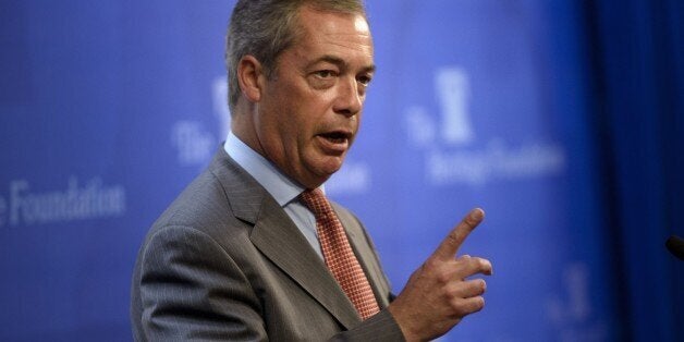 Nigel Farage, member of the European Parliament and leader of the UK Independence Party, speaks at the Heritage Foundation July 15, 2015 in Washington, DC. AFP PHOTO/BRENDAN SMIALOWSKI (Photo credit should read BRENDAN SMIALOWSKI/AFP/Getty Images)