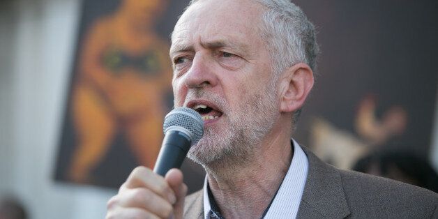 Jeremy Corbyn MP speaks during a protest against the European Central Bank, in Trafalgar Square, London, over Greece's debt repayments.