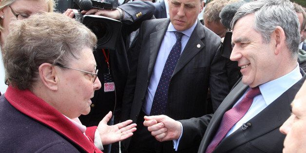 File photo dated 28/04/10 of Prime Minister Gordon Brown speaking to local resident Gillian Duffy in Rochdale, he was later caught describing her as "bigoted".