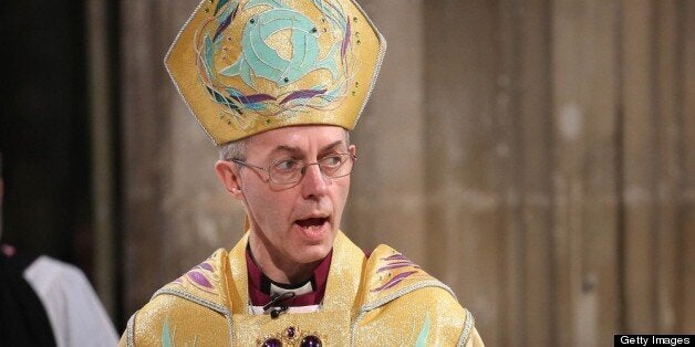 The Most Reverend Justin Welby during his enthronement as the Archbishop of Canterbury at Canterbury Cathedral on March 21, 2013 in Canterbury, England. The newly appointed Archbishop of Canterbury Justin Welby is enthroned today, installing him as the 105th Archbishop of Canterbury and head of the Church of England, in front of bishops and religious of the Anglican communion from around the world, the Prime Minister David Cameron, The Prince of Wales and other di