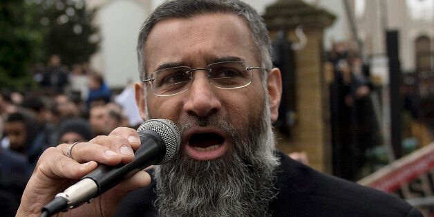 Radical cleric Anjem Choudary speaking outside London Central Mosque and Islamic Cultural Centre in London.