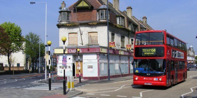 High Road and Grange Park Road, E10. Need to research this time-called building. Since demolished, bus since transferred to BW Bow garage