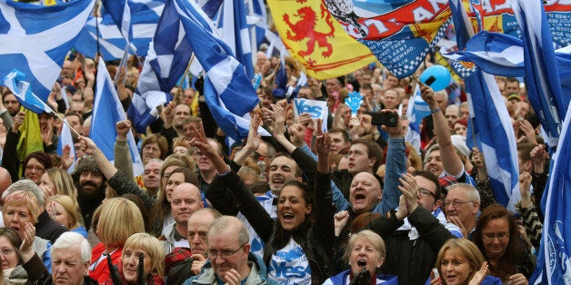 Scottish Independence supporters at the Hope over Fear Rally in George Square in Glasgow, which is aimed at keeping the momentum of YES supporters going.