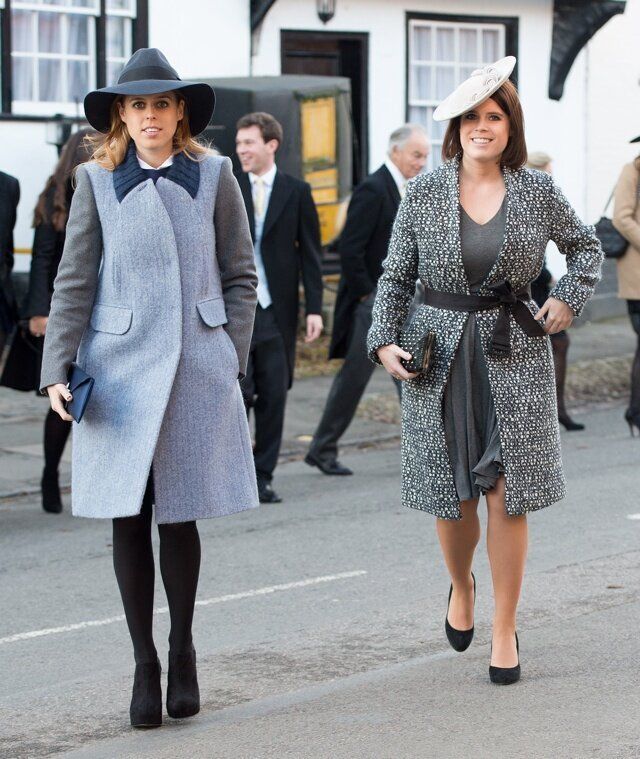 Mandatory Credit: Photo by REX (4314978f) Princess Beatrice and Princess Eugenie The Wedding of Jamie Murray Wells to Lottie Fry at Dorchester Abbey, Oxfordshire, Britain - 19 Dec 2014