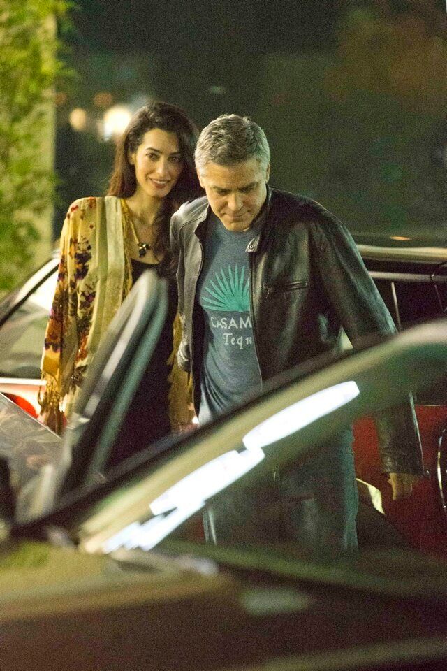 George and Amal Clooney leaving Asanebo Sushi in Studio City, California. George was sporting a t-shirt of his Casamigos tequlia brand.  Pictured: George Clooney and Amal Clooney Ref: SPL911513 141214  Picture by: Deano / Splash News Splash News and Pictures Los Angeles: 310-821-2666 New York: 212-619-2666 London: 870-934-2666 photodesk@splashnews.com 