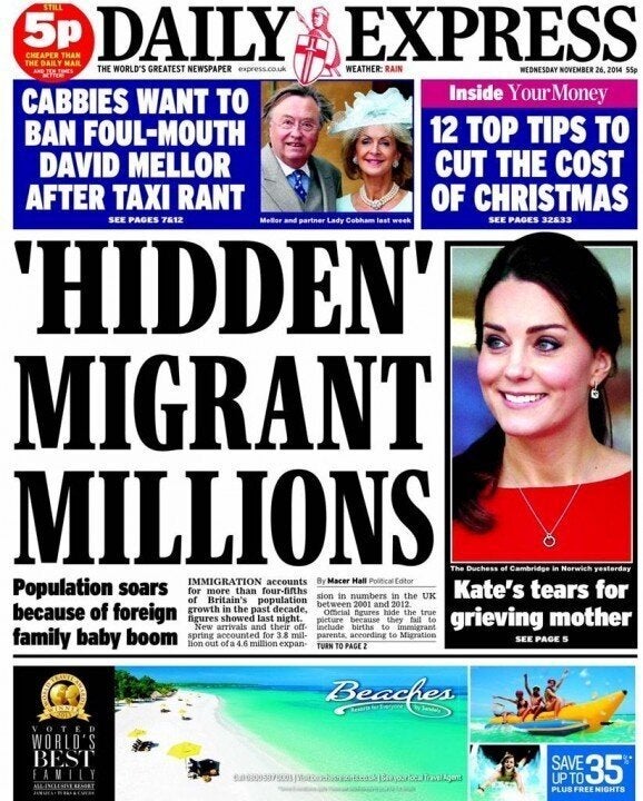 Labour Attacks 'Highly Offensive' Daily Express Immigration Front Page HuffPost UK