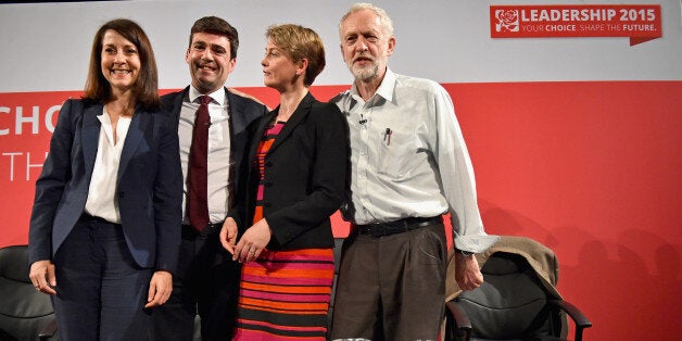 GLASGOW, SCOTLAND - JULY 10: Labours candidates for Leader and Deputy Leader Liz Kendall, Andy Burnham, Yvette Cooper and Jeremy Corbyn take part in a hustings in The Old Fruitmarket, Candleriggs on July 10, 2015 in Glasgow, Scotland. The four candidates for the Labour Leader ship Andy Burnham, Liz Kendall, Jeremy Corbyn and Yvette Cooper faced questions on a range of issues including immigration, welfare and the economy. (Photo by Jeff J Mitchell/Getty Images)