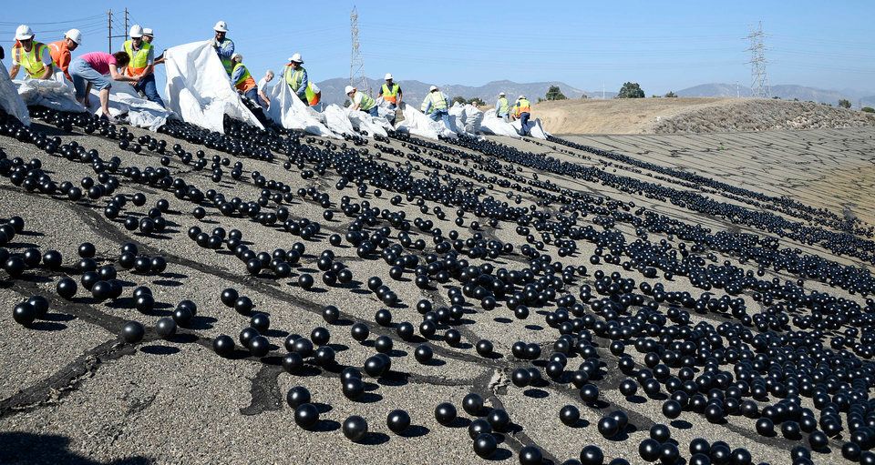 LADWP employees release the shade balls