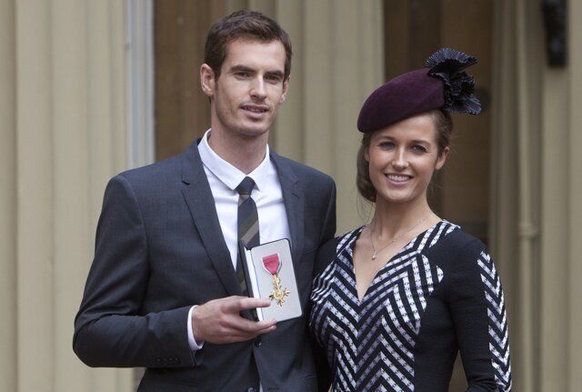 Mandatory Credit: Photo by REX (3205520d) Andy Murray with his Girlfriend Kim Sears holding his OBE Investitures at Buckingham Palace, London, Britain - 17 Oct 2013 The Duke of Cambridge Prince William housed his first investiture ceremony on behalf of the Queen At Buckingham Palace today. Wimbledon Tennis Champion Andy Murray was one of people to be honoured today he received an OBE for services to Tennis.