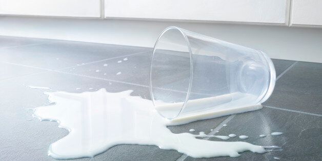 Spilt milk on kitchen floor