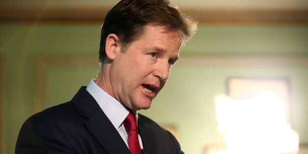 LONDON, ENGLAND - NOVEMBER 24: Deputy Prime Minister Nick Clegg speaks during his monthly press conference on November 24, 2014 in London, England. Mr Clegg spoke to members of the press about his plan to establish a cross-government taskforce for mental health services as well as the Liberal Democrat coalition with the Conservative party ahead of the next general election. (Photo by Carl Court/Getty Images)