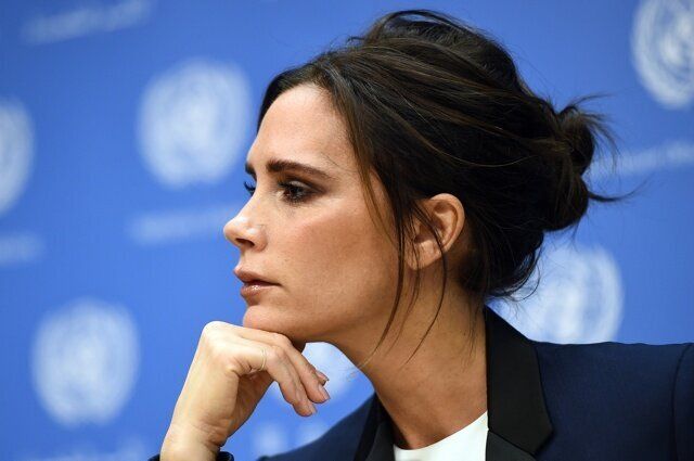 UNAIDS International Goodwill Ambassador, British fashion designer Victoria Beckham attends a press conference on the sideline of the 69th Session of the UN General Assembly at the United Nations in New York on September 25, 2014. AFP PHOTO/Jewel Samad (Photo credit should read JEWEL SAMAD/AFP/Getty Images)