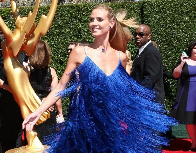 Heidi klum blue fringe dress sale