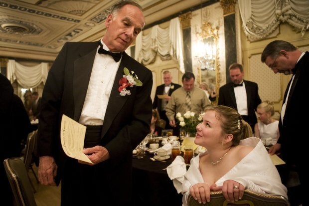 COLORADO SPRINGS, CO - MAY 16: Steve Clark reads the 'Purity Covering and Covenant' to his fiance's daughter, Ashley Avery, 17 on May 16, 2008 in Colorado Springs, Colorado. The annual Father-Daughter Purity Ball, founded in 1998 by Randy and Lisa Wilson, focuses on the idea that a trustworthy and nurturing father will influence his daughter to lead a lifestyle of 'integrity and purity.' (Photo by Marvi Lacar/Getty Images)