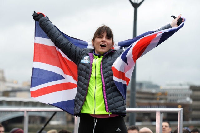 LONDON, ENGLAND - FEBRUARY 14: Davina McCall completes her BT sport relief challenge at Tate Modern on February 14, 2014 in London, England Davina has cycled, swam and ran 500 miles from Edinburgh to London in seven days starting at Edinburgh Castle (Photo by Dave J Hogan/Getty Images)